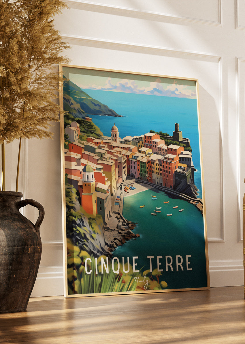 Cinque Terre Italy Poster & Canvas Print – Illustrated Vernazza Coastal Art