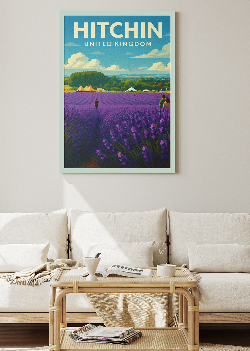 Hitchin Lavender Field Poster & Canvas Print – Illustrated Hertfordshire Art – A1000