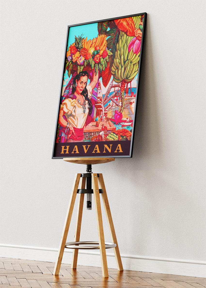 Havana Cuba Fruit Market Dancer Poster & Canvas Print – Vintage Tropical Art