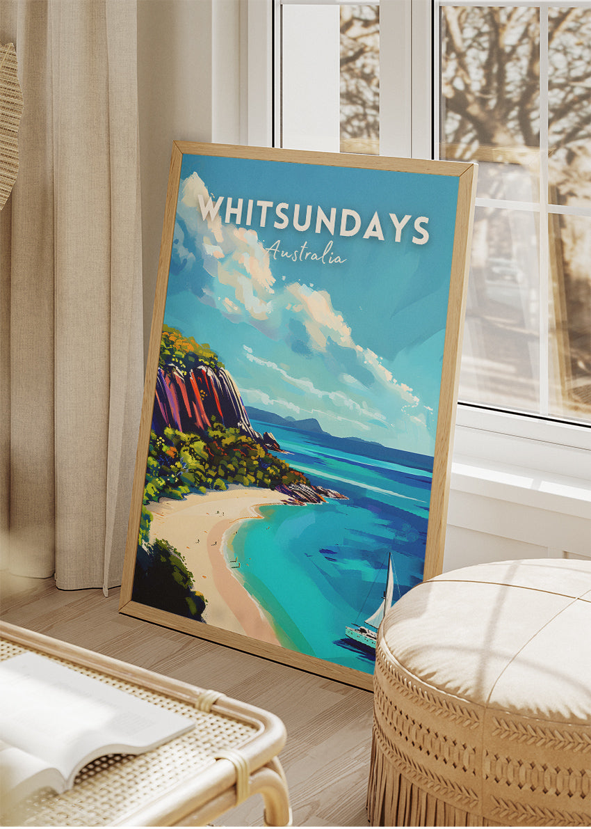 Whitsundays Australia Travel Poster & Canvas Wall Art – Tropical Beach Print