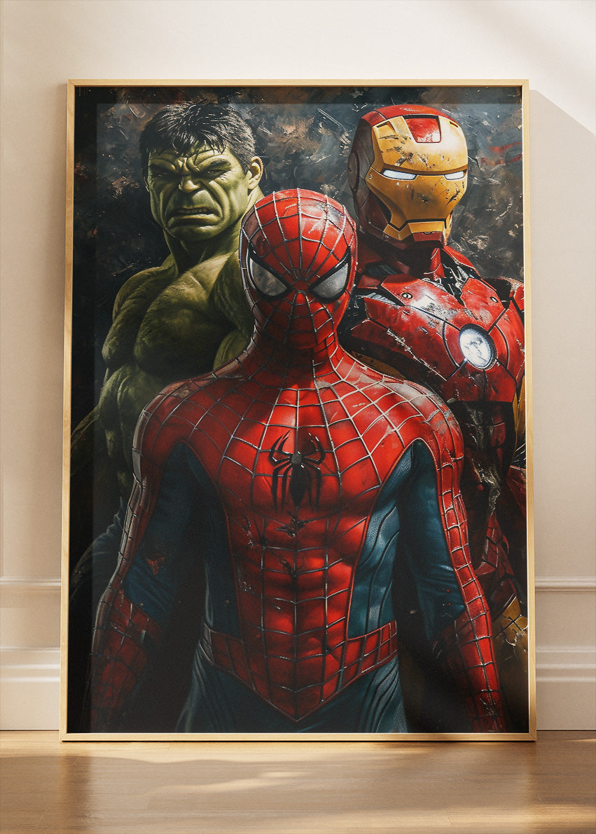 Spider-Man, Iron Man & Hulk Superhero Trio Canvas & Poster Print – AI PRINT LAB