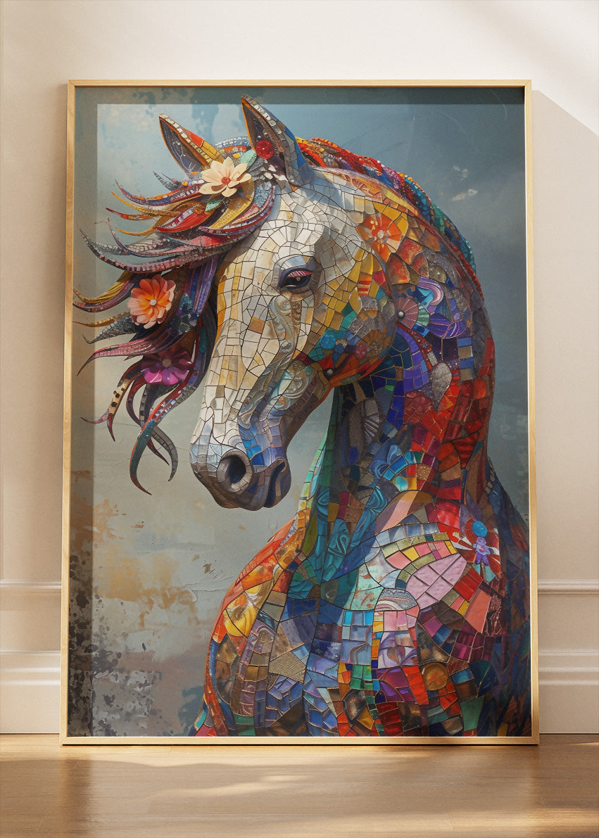 Mosaic Horse Portrait Poster & Canvas Print – Colorful Abstract Equine Art