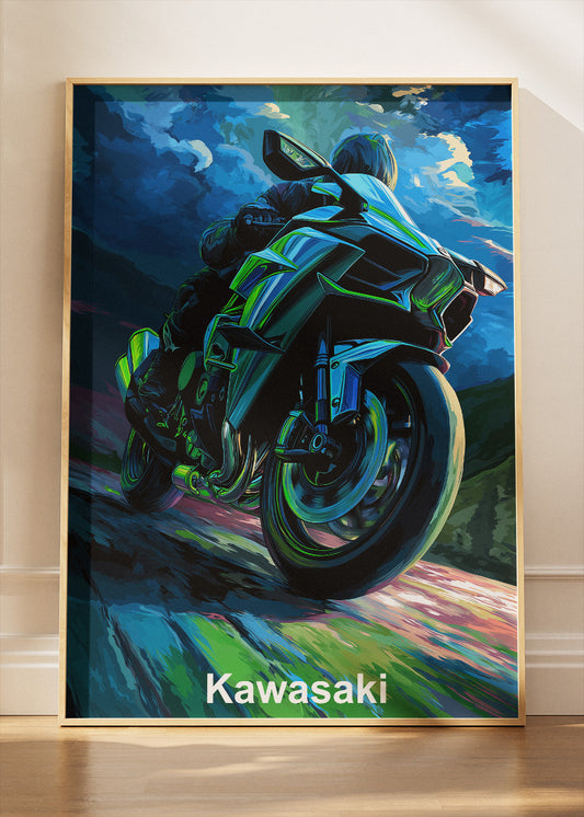 Kawasaki Night Ride Performance Wall Art Poster & Canvas