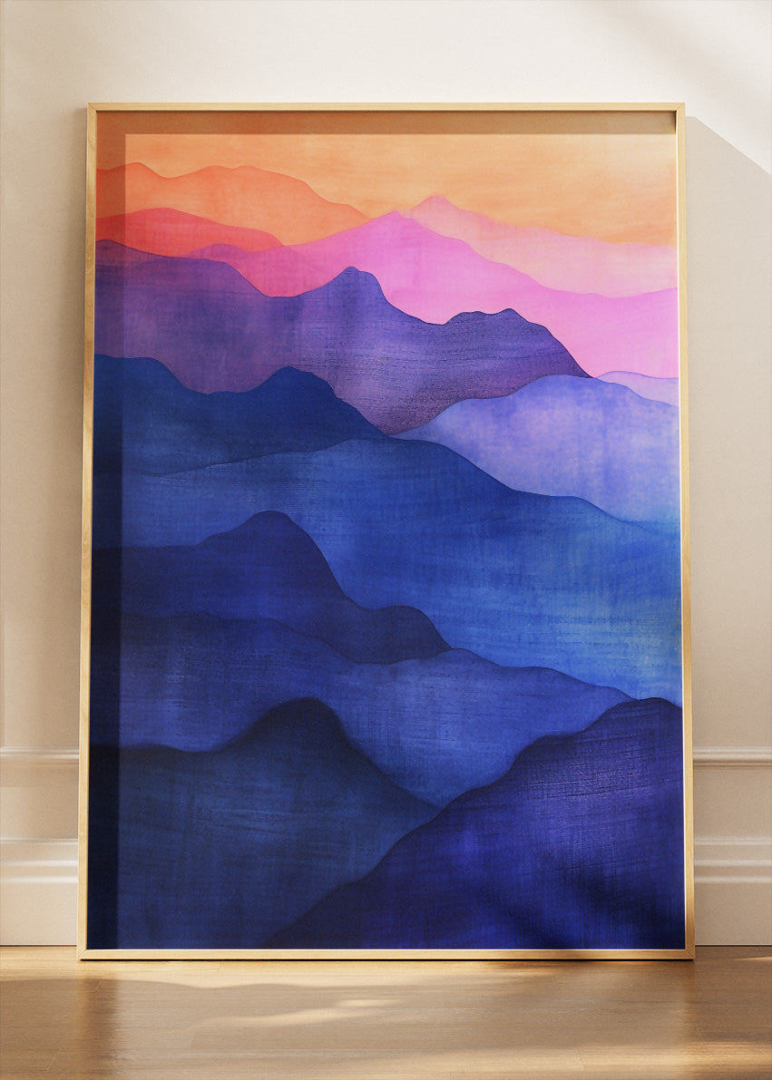 Indigo Mountain Layers – Modern Gradient Landscape Canvas & Poster Print – AI PRINT LAB