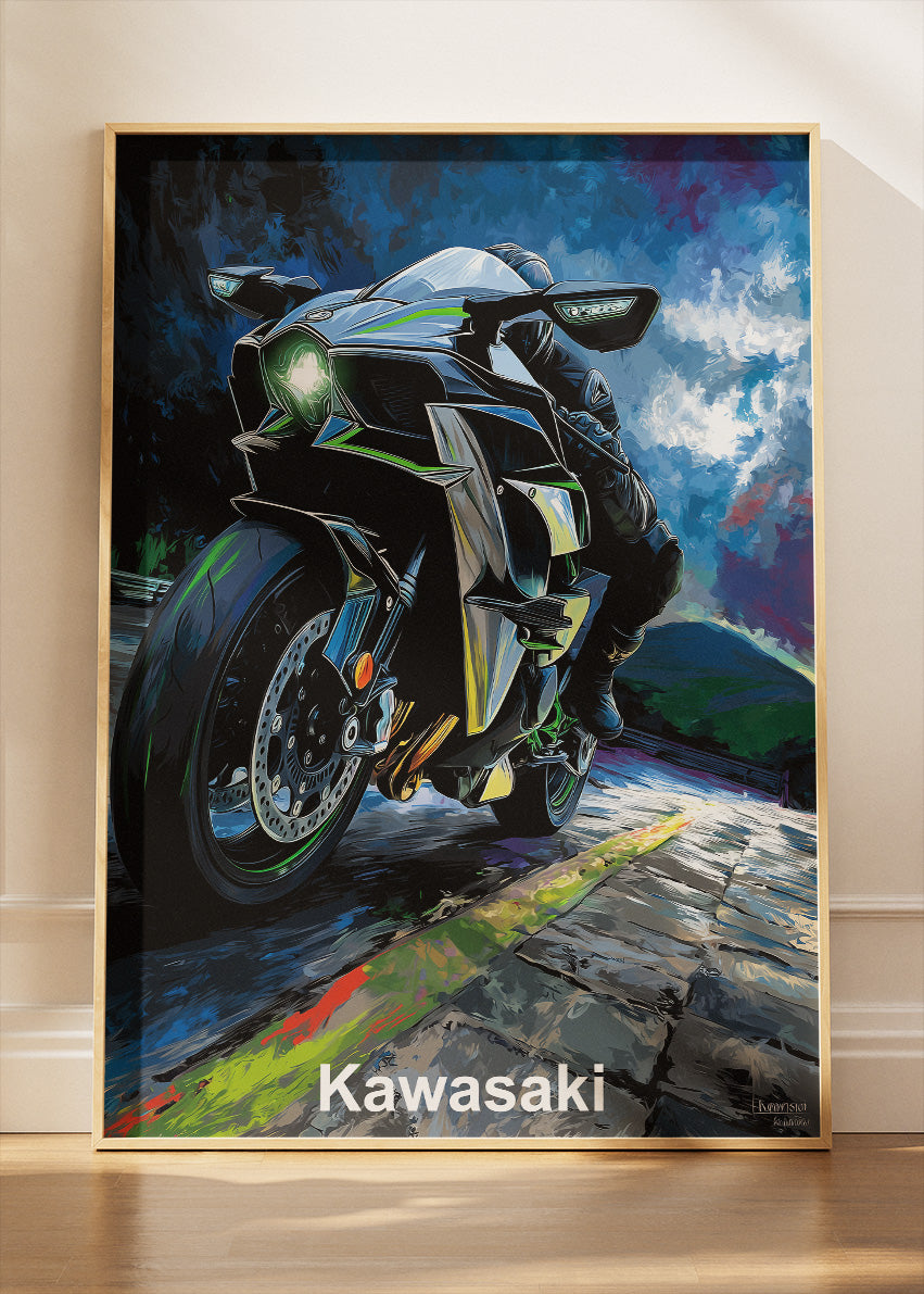 Kawasaki Midnight Power Superbike Wall Art Poster & Canvas