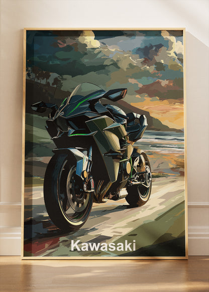 Kawasaki Coastal Ride Superbike Wall Art Poster & Canvas