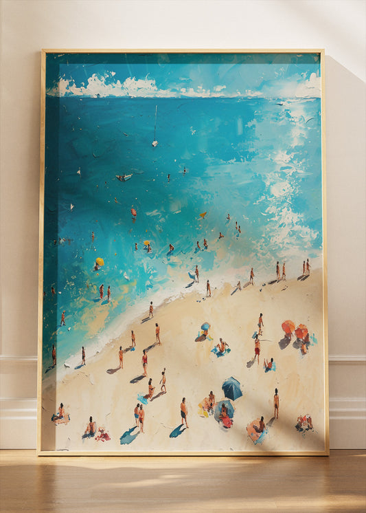 Azure Shoreline – Modern Impressionist Beach Canvas & Poster Print – AI PRINT LAB