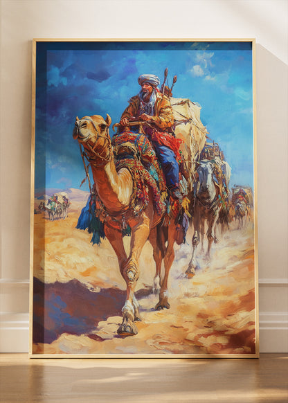 Desert Camel Caravan Poster & Canvas Print – Vibrant Middle Eastern Travel Art