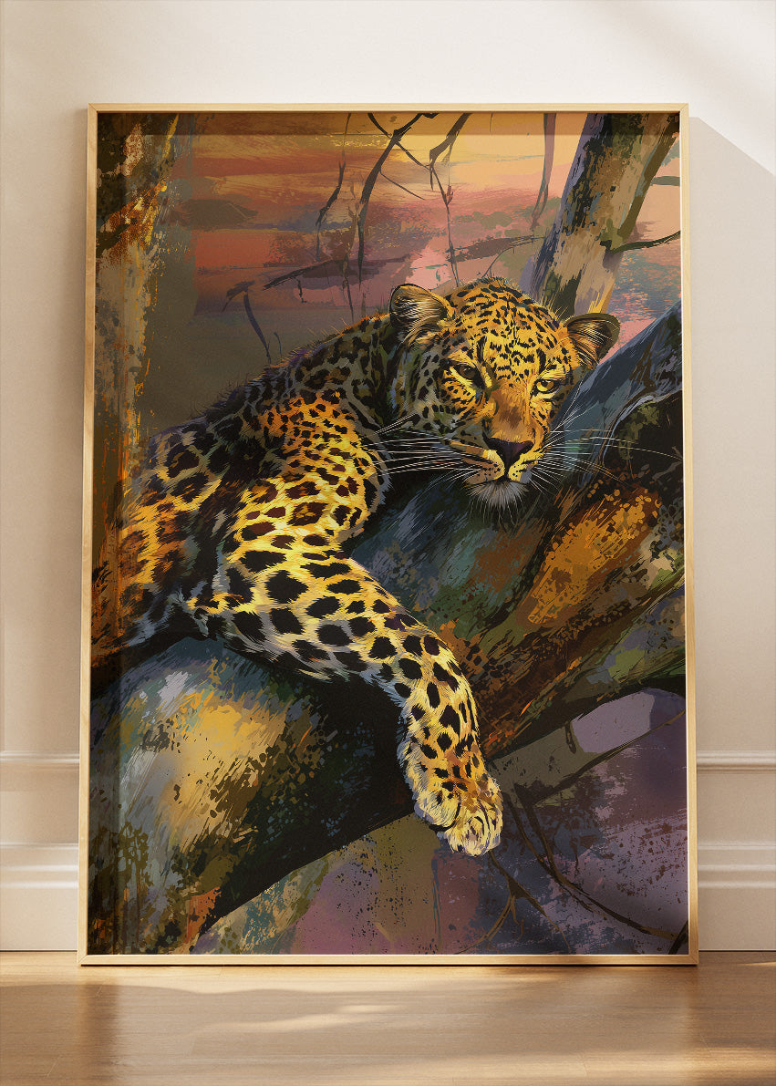 Resting Leopard on Tree Poster & Canvas Print – Vibrant Wildlife Art