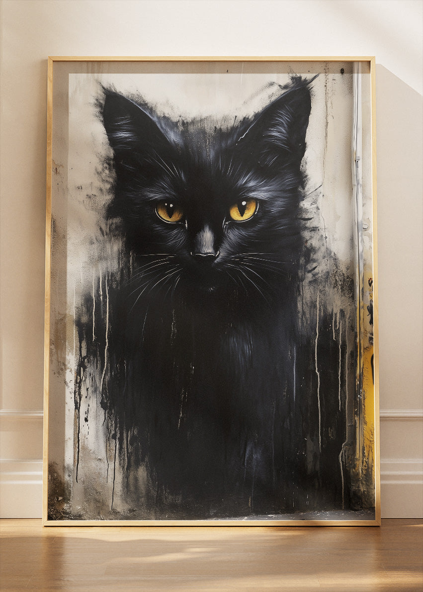 Black Cat Portrait Poster & Canvas Print – Moody Minimalist Feline Art