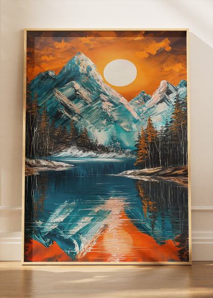 Snowy Mountain Lake at Sunset – Bold Alpine Landscape Wall Art Poster & Canvas – AI PRINT LAB