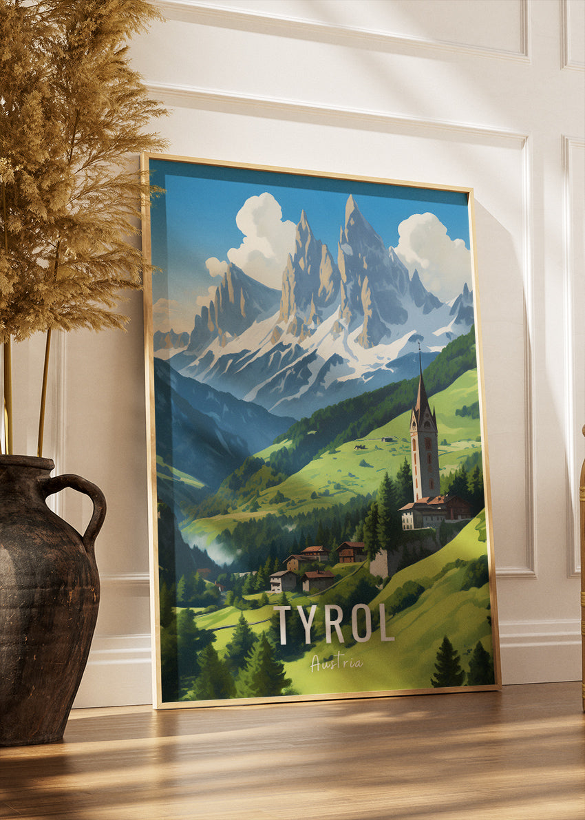 Tyrol Austria Travel Poster & Canvas Print – Alpine Mountain Landscape Wall Art