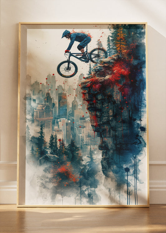 Mountain Bike Jump Art Print & Canvas – Urban Cliff Cycling Wall Art