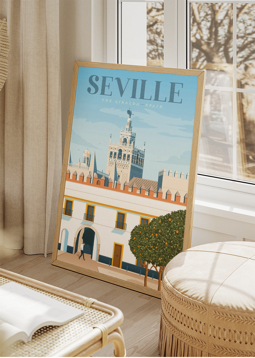 Seville Spain Poster & Canvas Print – Illustrated La Giralda Architecture Art