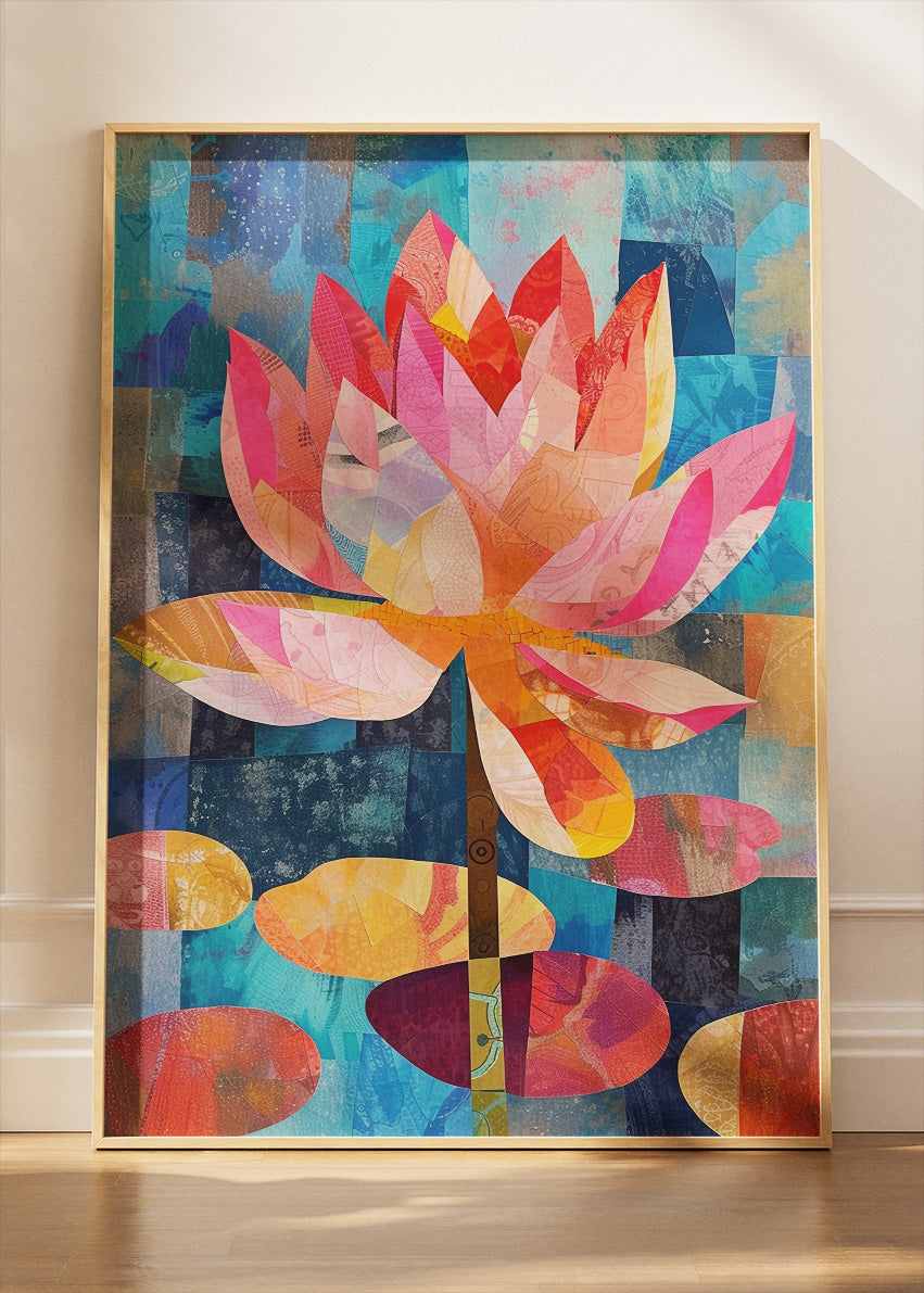 Colourful Lotus Flower Wall Art – Vibrant Abstract Botanical Canvas Print & Modern Floral Poster for Living Room Decor UK