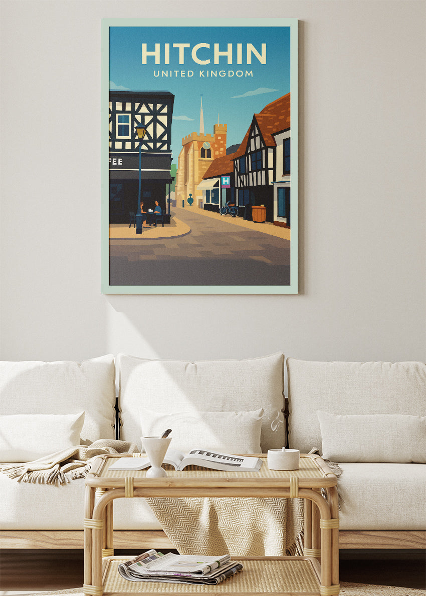 Hitchin Town Centre Poster & Canvas Print – Illustrated Hertfordshire Street Art – A1001