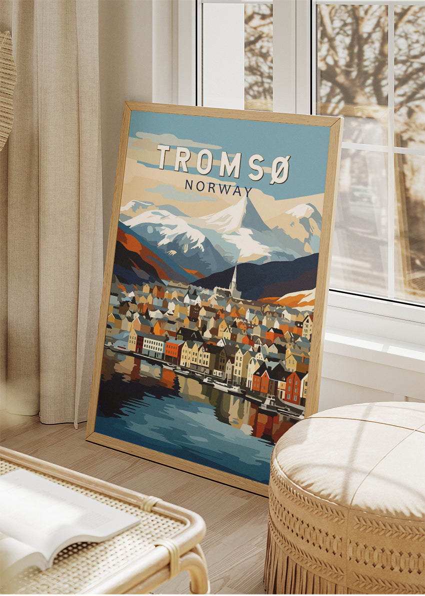 Tromsø Norway Poster & Canvas Print – Modern Illustrated Arctic Mountain Harbour Art