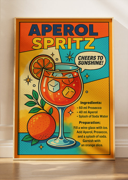 Aperol Spritz Pop Art Poster & Canvas Print | Colorful Cocktail Wall Art
