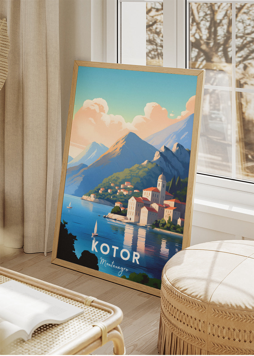 Kotor Montenegro Poster & Canvas Print – Illustrated Bay & Old Town Coastal Art
