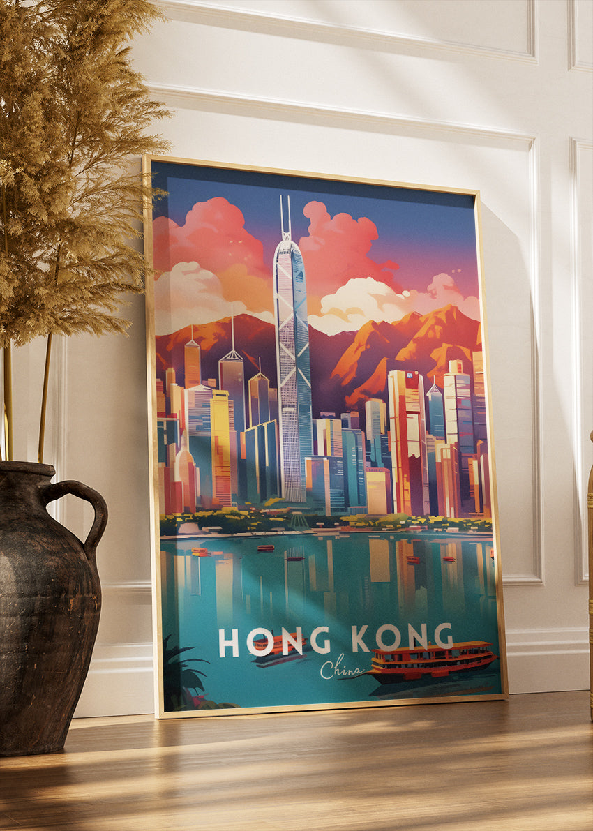 Hong Kong Skyline Poster & Canvas Print – Vibrant Cityscape Illustration Art