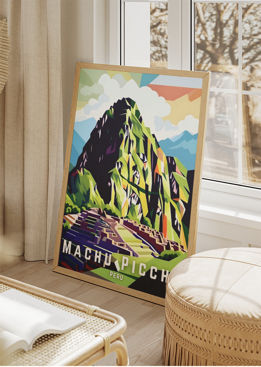 Machu Picchu Peru Poster & Canvas Print – Modern Illustrated Inca Mountain Art