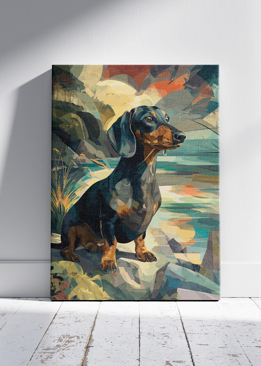 Dachshund Dog Landscape Canvas Print & Poster – Artistic Sausage Dog Wall Art – AI PRINT LAB