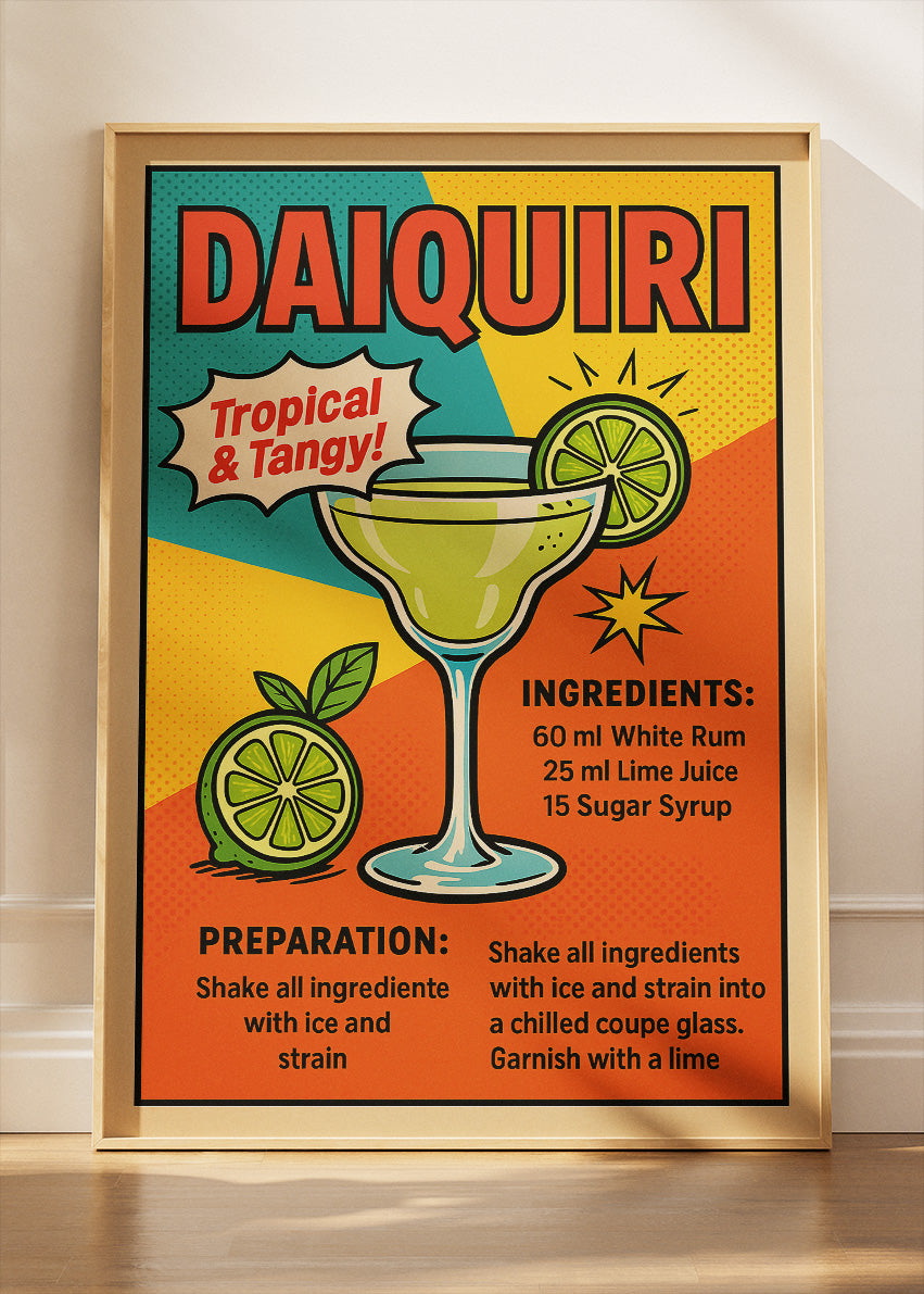 Daiquiri Pop Art Poster & Canvas Print | Retro Cocktail Recipe Wall Art