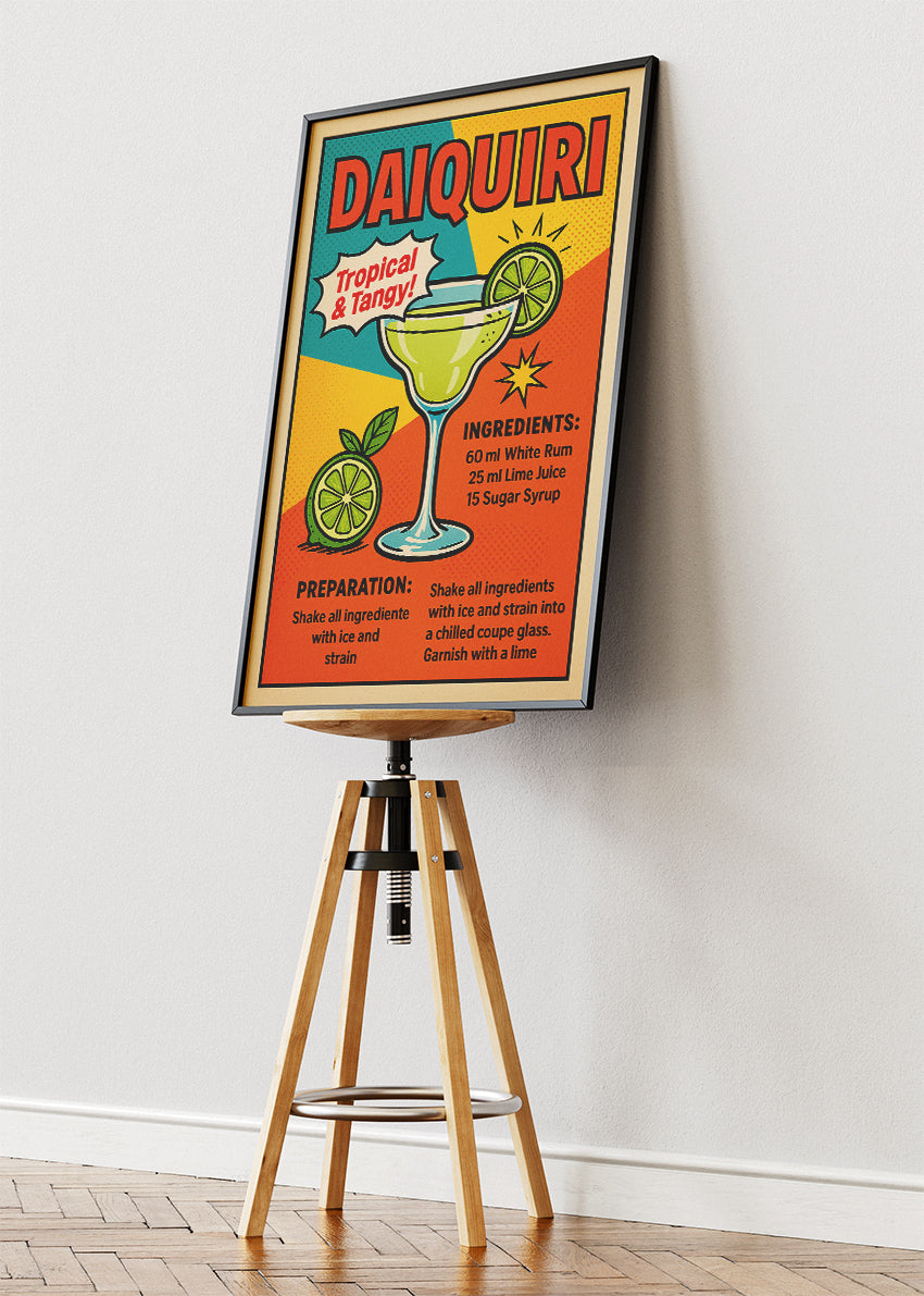 Daiquiri Pop Art Poster & Canvas Print | Retro Cocktail Recipe Wall Art