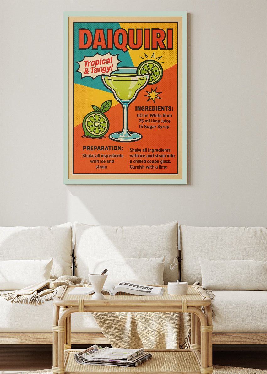 Daiquiri Pop Art Poster & Canvas Print | Retro Cocktail Recipe Wall Art