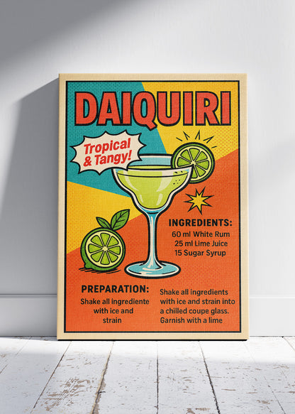 Daiquiri Pop Art Poster & Canvas Print | Retro Cocktail Recipe Wall Art