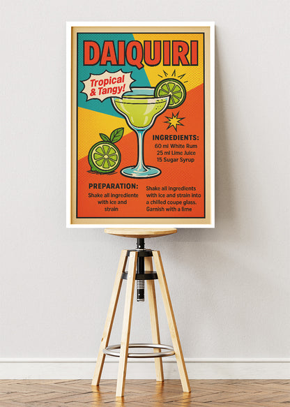 Daiquiri Pop Art Poster & Canvas Print | Retro Cocktail Recipe Wall Art