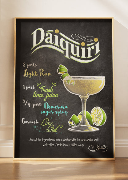 Daiquiri Vintage Poster & Canvas Print | Chalkboard Cocktail Recipe Wall Art