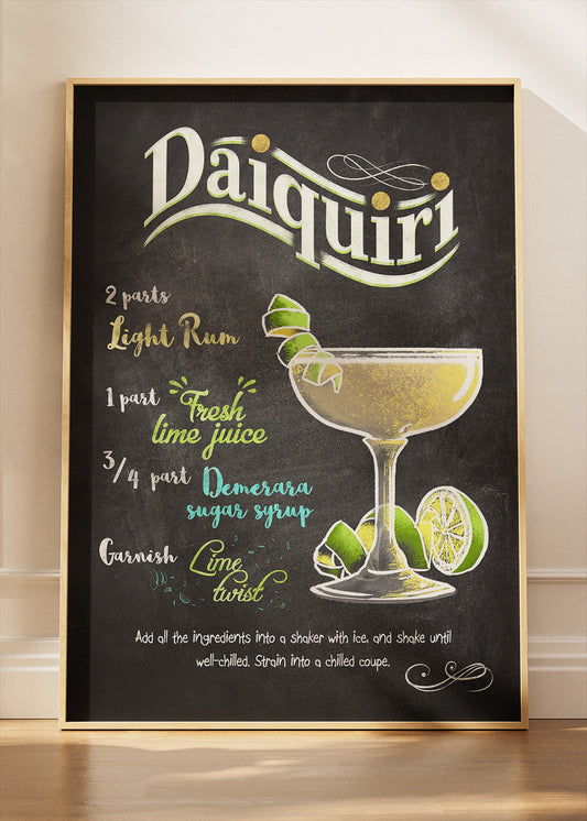 Daiquiri Vintage Poster & Canvas Print | Chalkboard Cocktail Recipe Wall Art