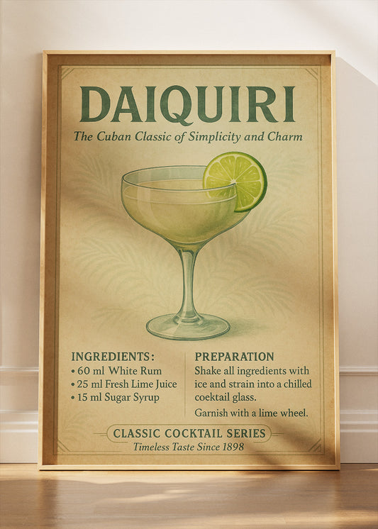 Daiquiri Vintage Poster & Canvas Print | Classic Cocktail Recipe Wall Art
