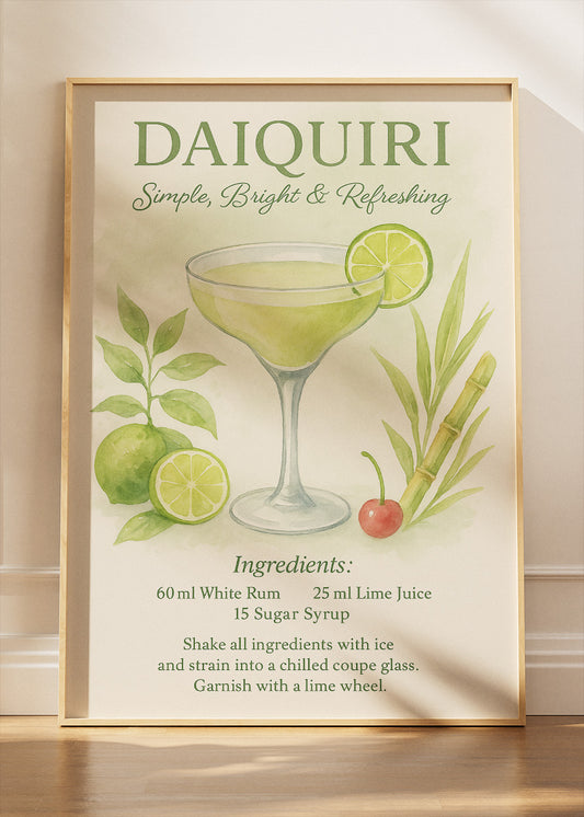 Daiquiri Vintage Poster & Canvas Print | Classic Cocktail Recipe Wall Art