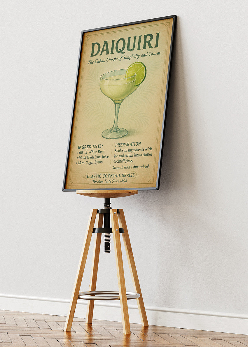 Daiquiri Vintage Poster & Canvas Print | Classic Cocktail Recipe Wall Art