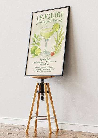 Daiquiri Vintage Poster & Canvas Print | Classic Cocktail Recipe Wall Art