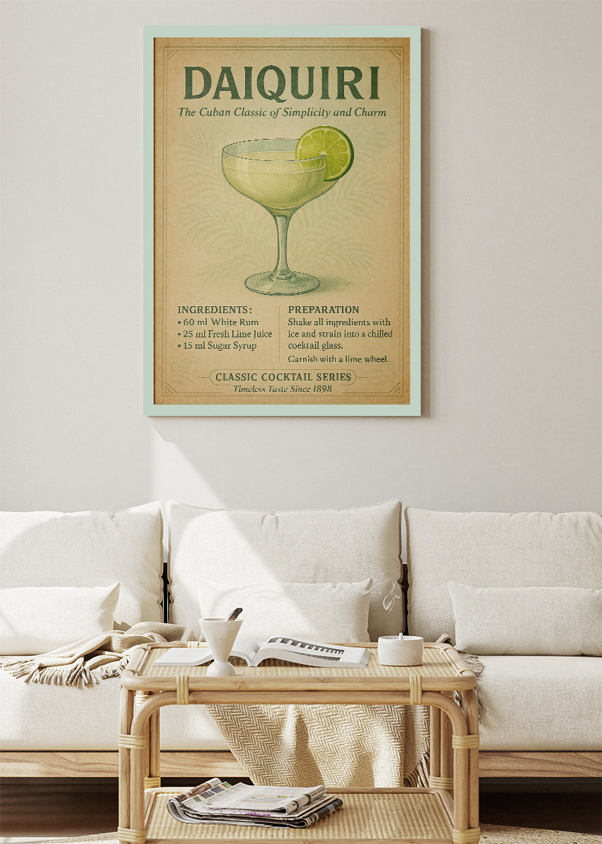 Daiquiri Vintage Poster & Canvas Print | Classic Cocktail Recipe Wall Art