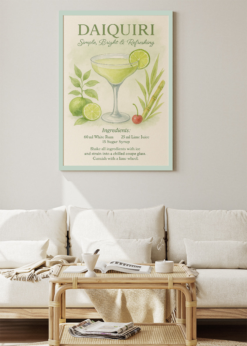 Daiquiri Vintage Poster & Canvas Print | Classic Cocktail Recipe Wall Art