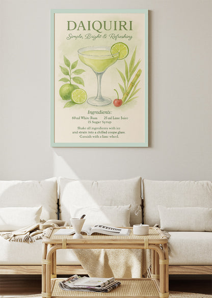 Daiquiri Vintage Poster & Canvas Print | Classic Cocktail Recipe Wall Art