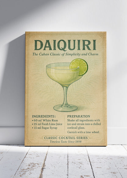 Daiquiri Vintage Poster & Canvas Print | Classic Cocktail Recipe Wall Art