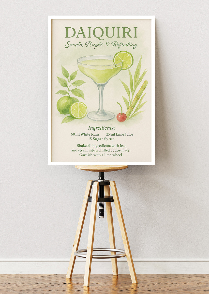 Daiquiri Vintage Poster & Canvas Print | Classic Cocktail Recipe Wall Art