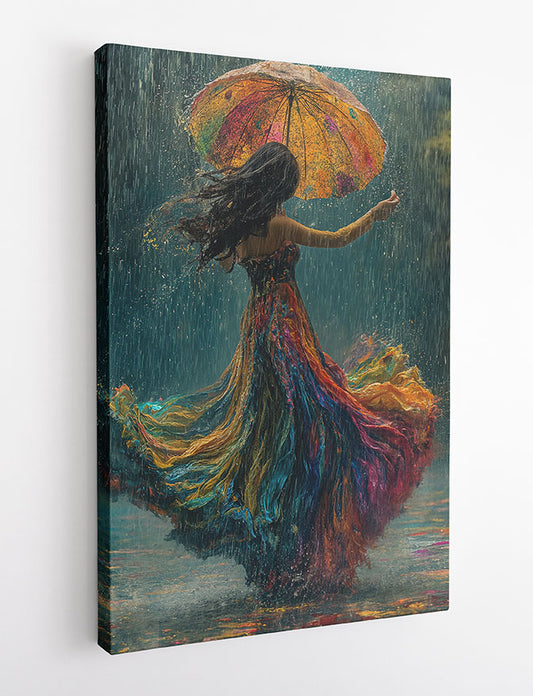 Dancing in the Rain – Vibrant Umbrella Woman Canvas & Poster Wall Art – T1135 – AiPrintLab