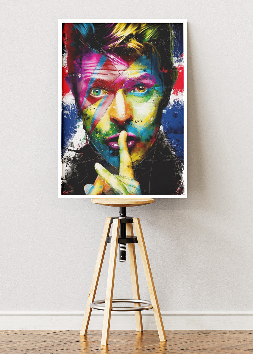 David Bowie Colorful Ziggy Inspired Portrait Wall Art Poster & Canvas Print