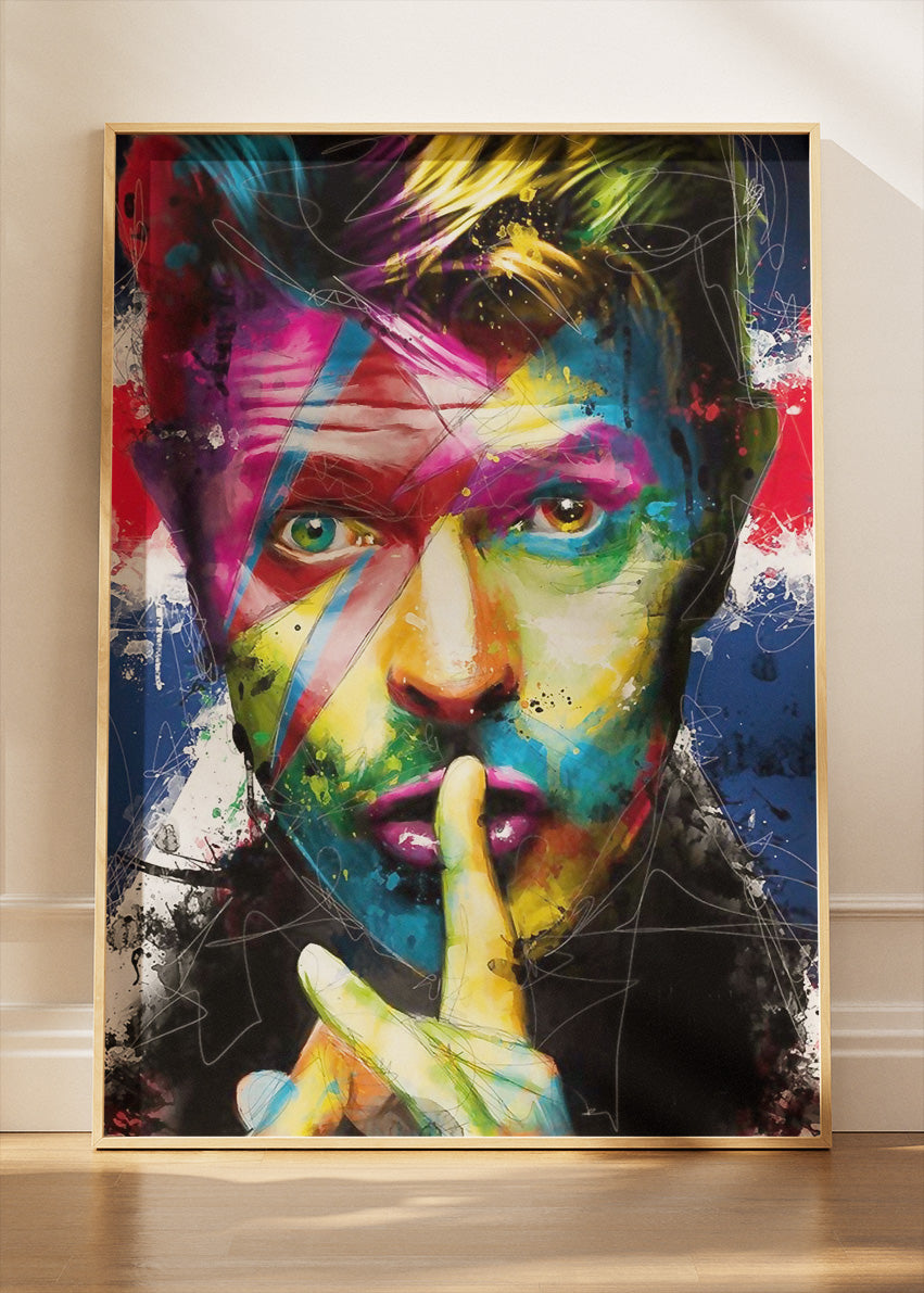 David Bowie Colorful Ziggy Inspired Portrait Wall Art Poster & Canvas Print
