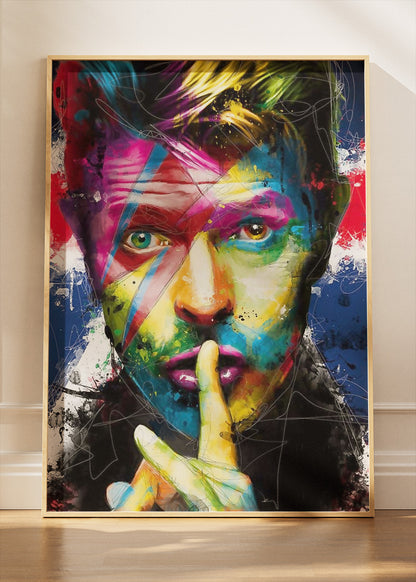 David Bowie Colorful Ziggy Inspired Portrait Wall Art Poster & Canvas Print