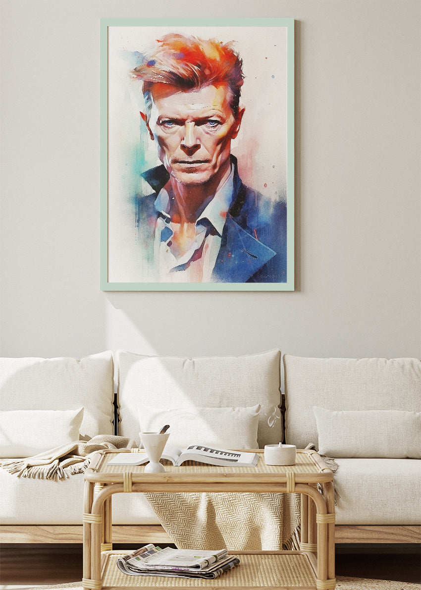 David Bowie Watercolor Portrait Wall Art Poster & Canvas Print