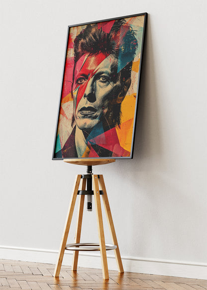David Bowie Ziggy Stardust Inspired Geometric Portrait Wall Art Poster & Canvas Print – Iconic Glam Rock Artwork