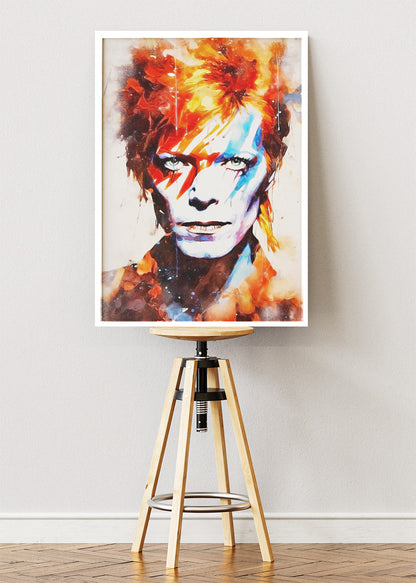 David Bowie Ziggy Stardust Lightning Bolt Portrait Wall Art Poster & Canvas Print