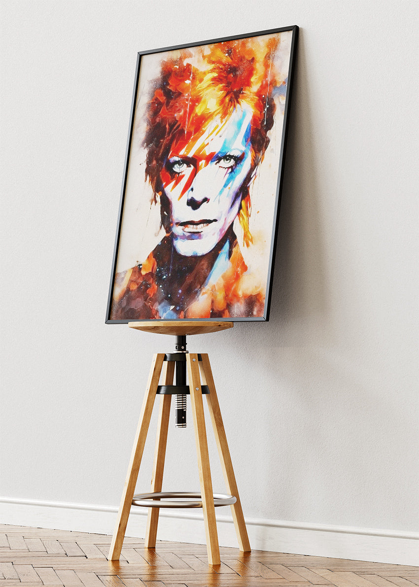 David Bowie Ziggy Stardust Lightning Bolt Portrait Wall Art Poster & Canvas Print
